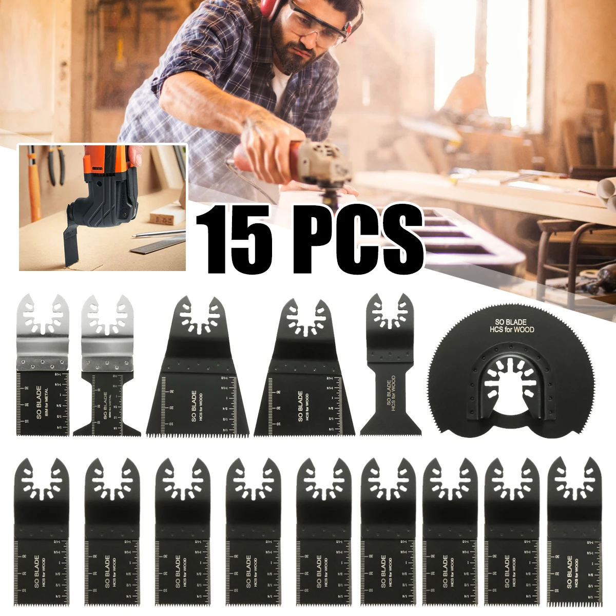 

15Pcs Multitool Saw Blade Oscillating Blade Multi Tool Saw For Renovator For Bosch,Fein Multimaster Wood Cutting Accessories Kit