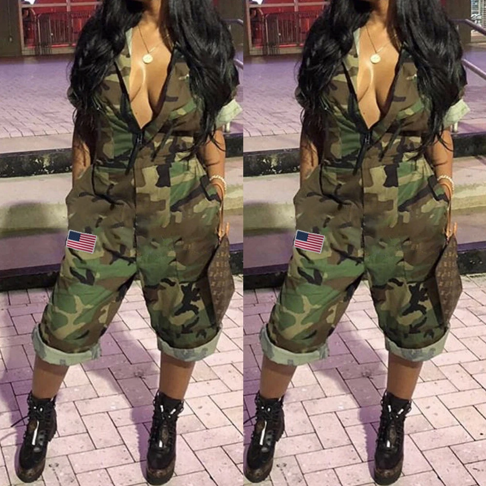 camouflage short jumpsuit