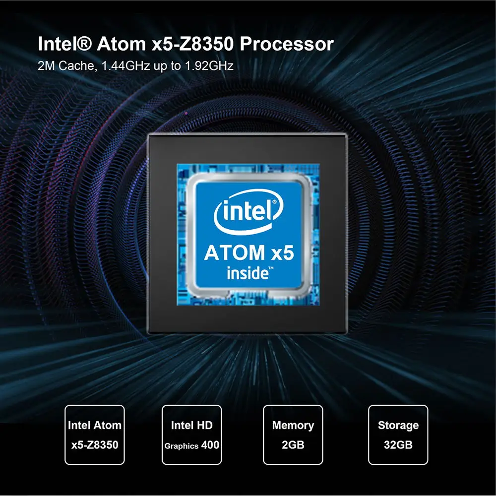 T7II мини ПК Intel atom X5 Z8350 HD графика 400 2 ГБ 32 1000 Мбит/с LAN 4 к Wi Fi Bluetooth 0 HDMI выход ТВ