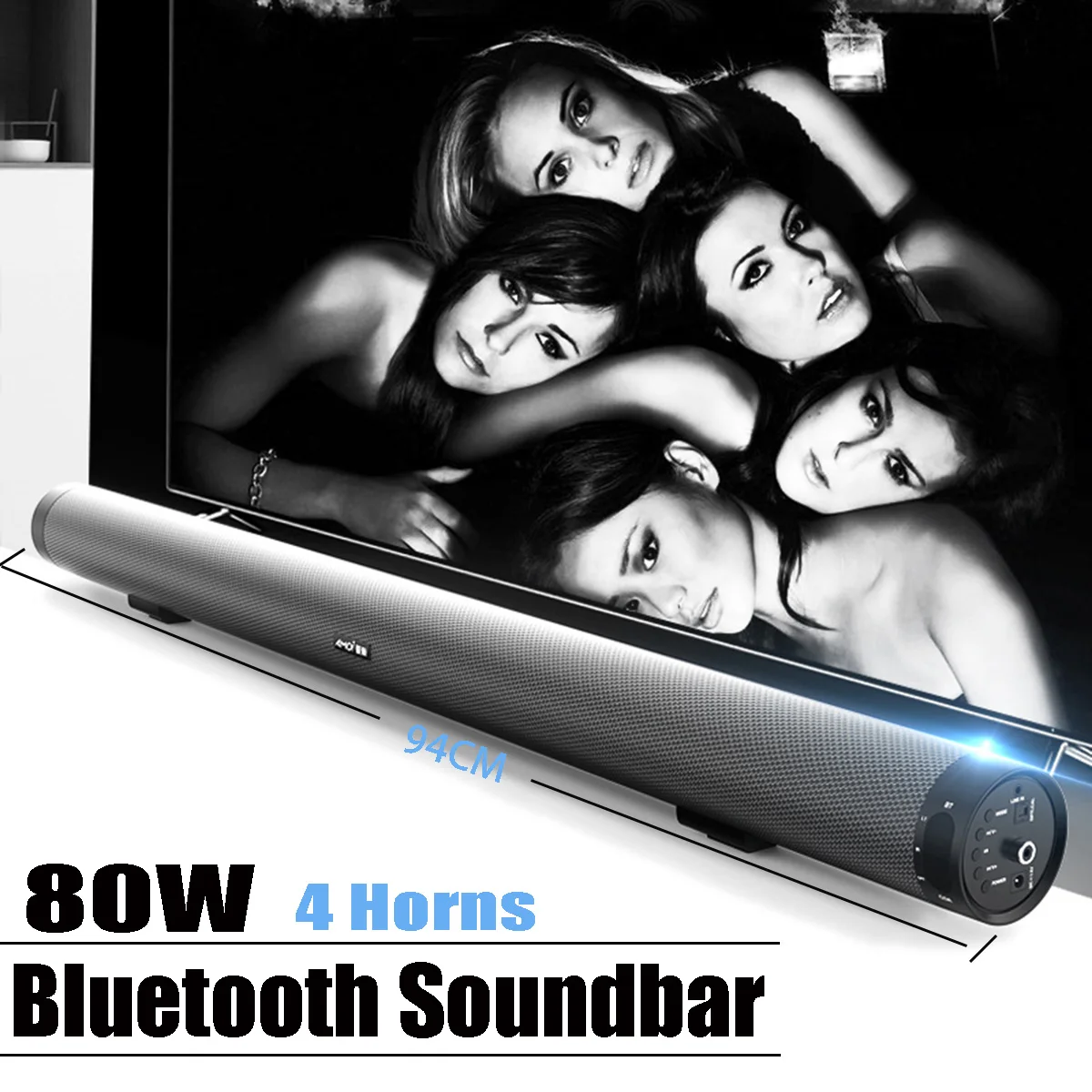 

80W Bluetooth Subwoofer Soundbar Speaker Wireless Stereo Subwoofer Speaker 4 Horns Stereo 3D Surround Sound Mic TV Home Theater
