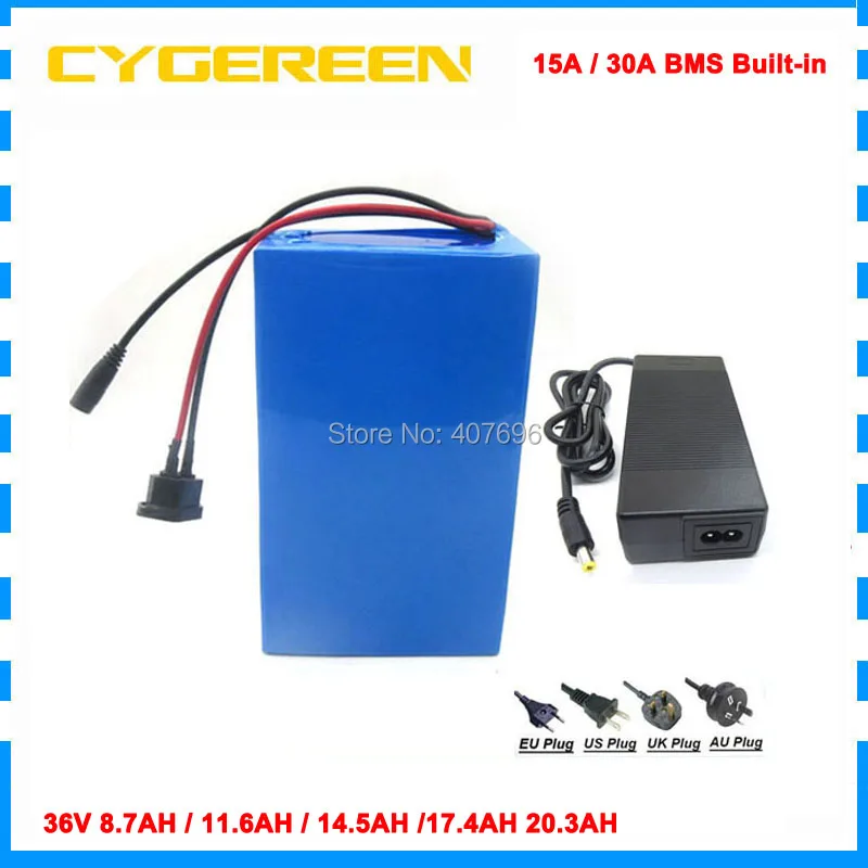 

36V Ebike battery 36V 8.7AH 11.6AH 14.5AH 17.4AH 20.3AH lithium battery use for panasonic 2900mah cell With BMS 42V 2A Charger