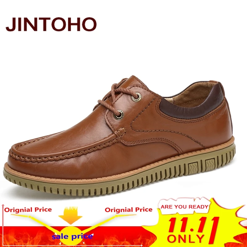 

JINTOHO Big Size Men Casual Leather Shoes High Quality Genuine Leather Shoes Designer Men Loafers Luxury Brand Men Flats Shoes