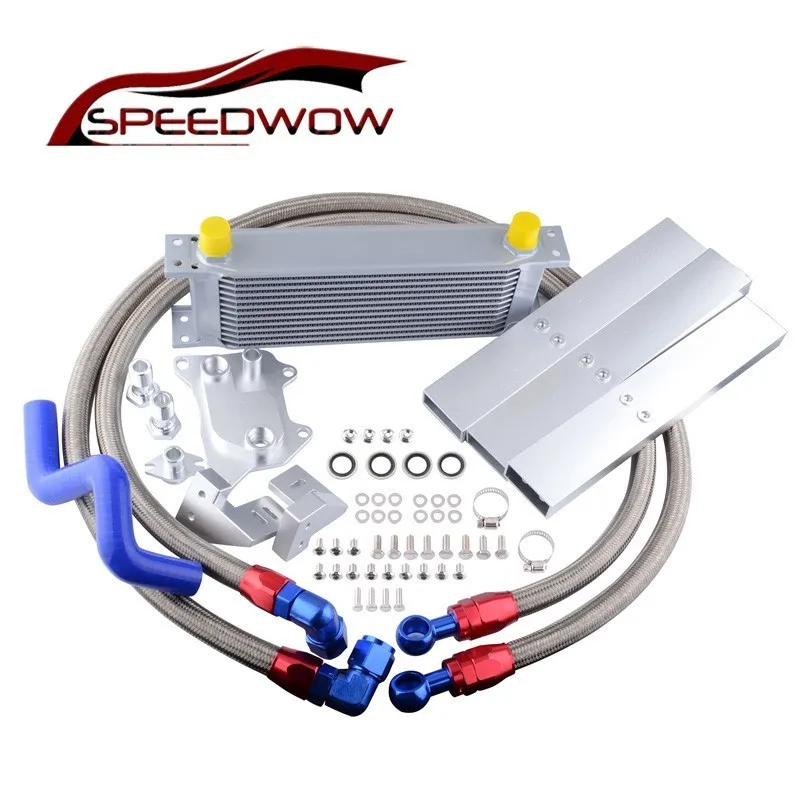 

SPEEDWOW AN10 Oil Cooler 10 AN Oil Lines 13 Rows Radiator Kit Fits Volkswagen VW Golf MK7 GTI Engine EA 88 III Silver