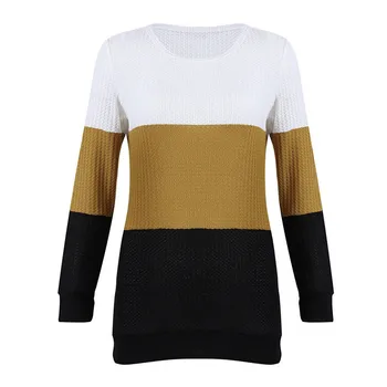 

Women Contrast Color Loose Pullover Sweater Lady Warm Autumn & Winter Jumper Knitwear 2019 Casual Long Sleeve O-neck Top Sweater