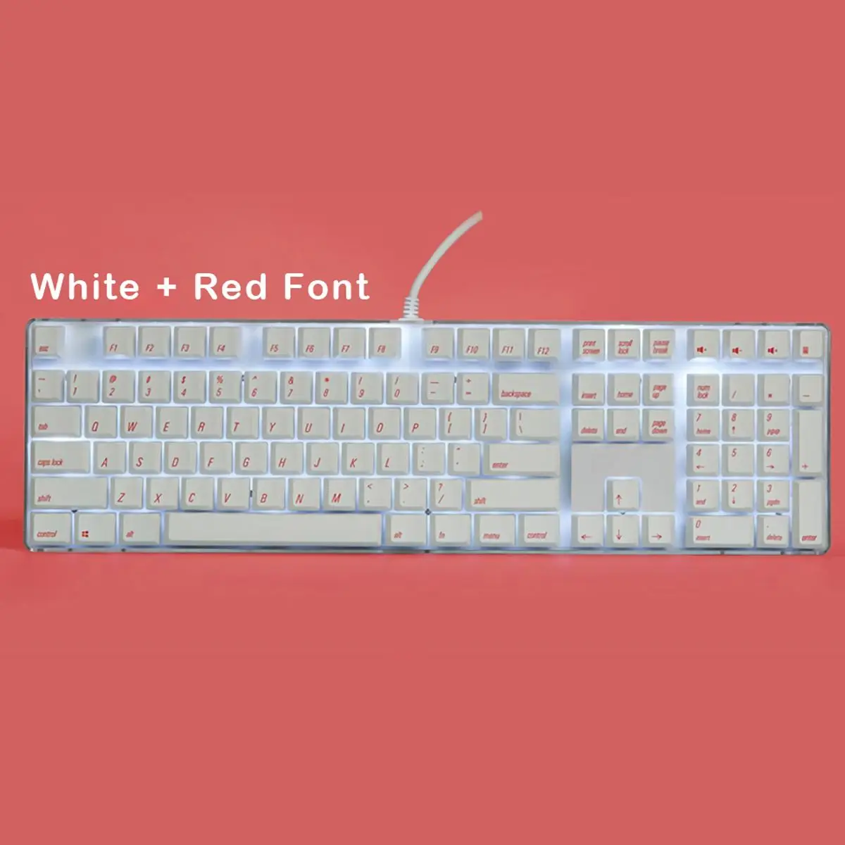

LEORY Magicforce 108 Key English Languag White Color Red Fonts Dye-sub PBT Keycaps Keycap Set for Mechanical Keyboard