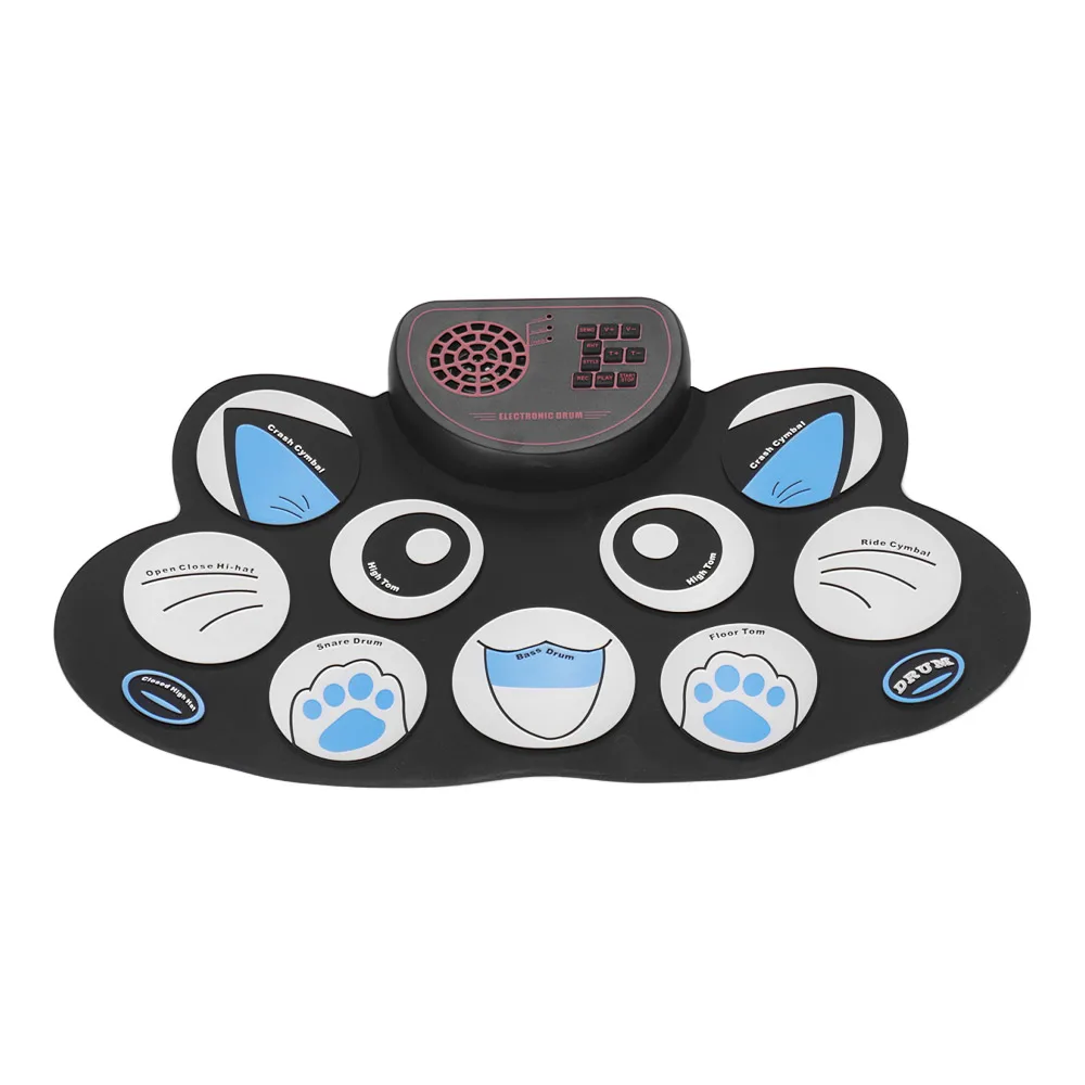 

Cartoon Appearance Electric Drum Set Practice 9 Pads Roll Up Silicone Digital Drum USB Built-in Speaker Lithium Battery