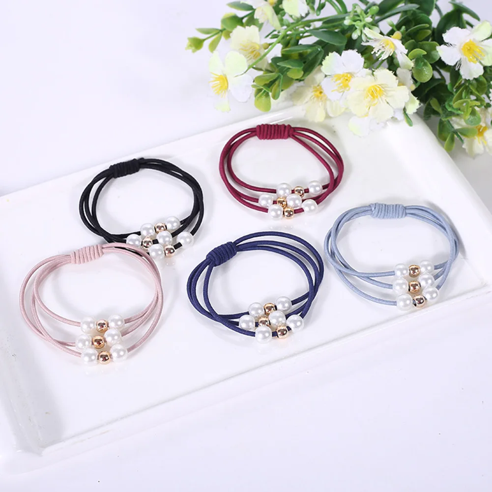 

Fashion Elastic Hair Bands Pearl Elastic Rubber Bands Hair Ring Band Ponytail Holder Scrunchy Rope Ladies Cheap 3 In 1 Headwear