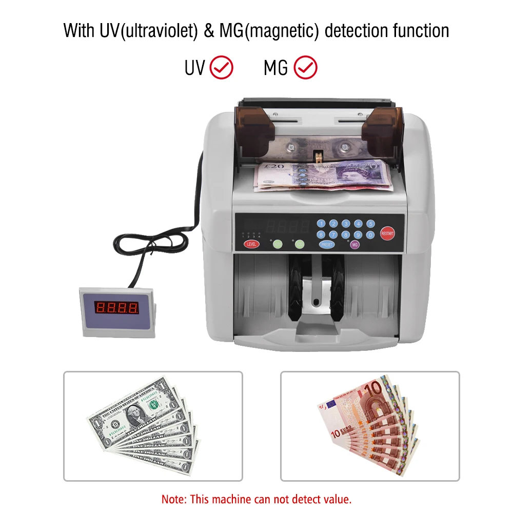 Профессиональный многовалютный счетчик банкнот Автоматическая Счетная машина с УФ/мг Детектор фальшивых банкнот светодиодный дисплей