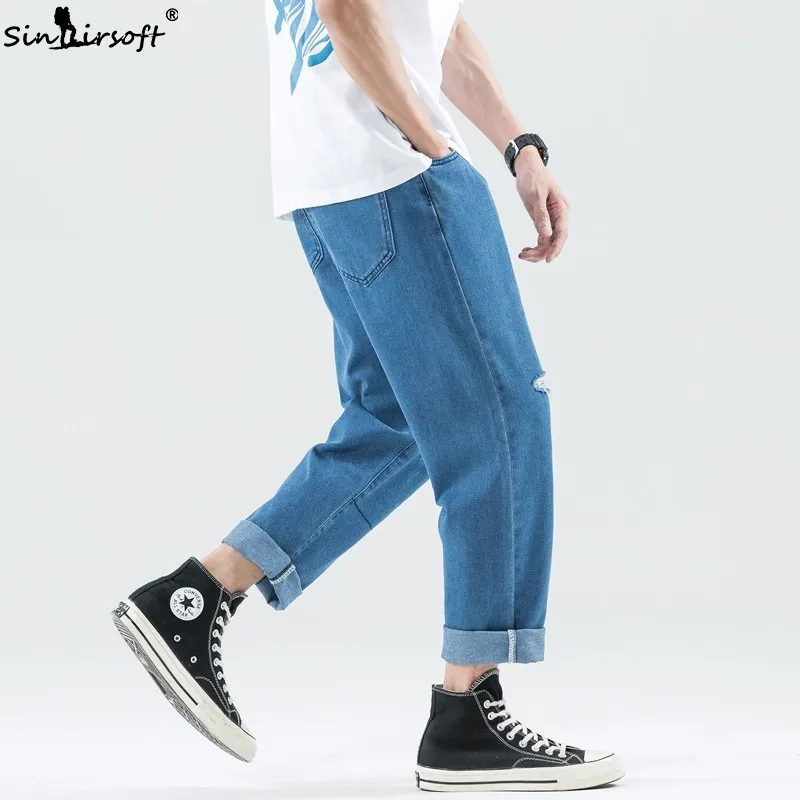 

New Korean Version Of The Street Skateboard Pants Men's Hole Pants Casual Cotton Soft Breathable Large Size 27-36 Jeans Men