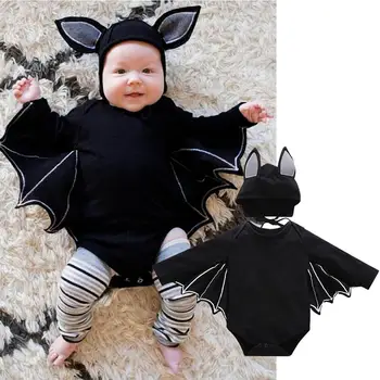 

Kidlove 2PCS/Set Unisex Baby Halloween Cosplay Costume Bat Design Long-sleeve Rompers + Hat