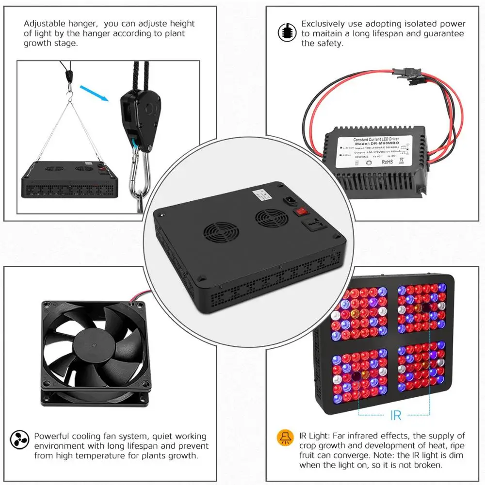 Grow Lights 600W for Indoor Plants Led Grow Light Full Spectrum Growing Lamps with UV&IR Daisy Chain Function for Greenhouse