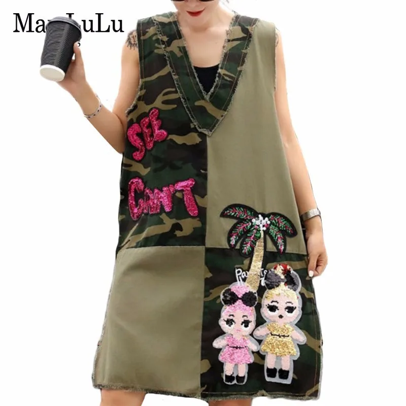 

Max LuLu Summer 2019 Luxury Korean Style Ladies Camouflage Streetwear Womens Sexy Tank Dresses V Neck Vestidos Mini Denim Dress
