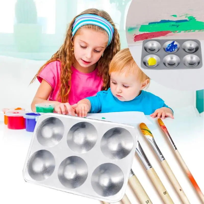 

Paint Palette Aluminum Rectangle 6 Holes Makeup Artist Watercolor Color Palette Spatula Nail Art Oil Painting Palette Set