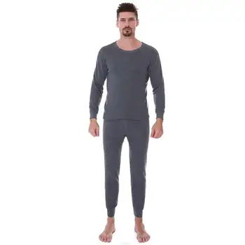 

Men's Winter Thermal Underwear Suit Comfortable Warm Ultra-Soft Circular Collar Pure Color Warm Clothing Set Men's Pajamas