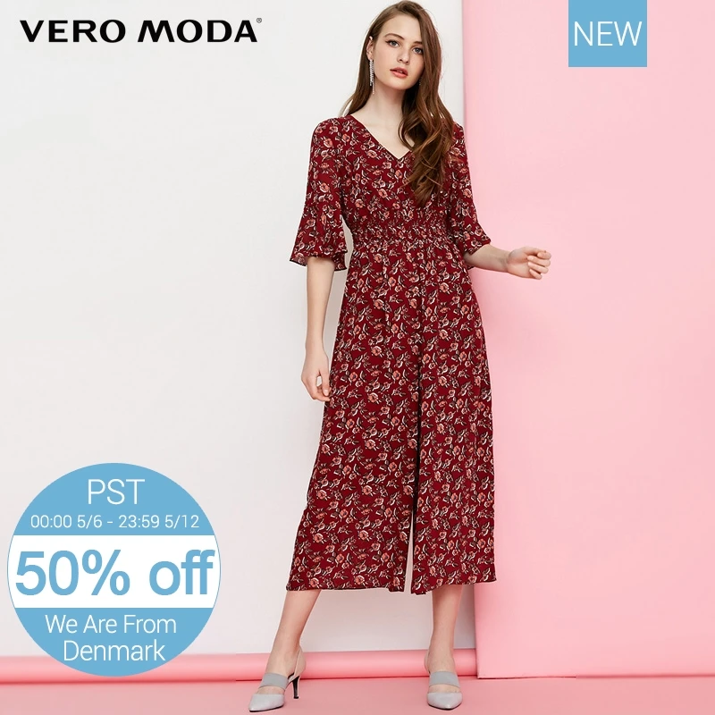 

Vero Moda Floral V Neckline Ruffled Wide-leg Overalls |318144520