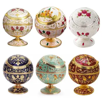 

Durable Portable Alloy Round Ball Ashtray Car Ashtray Mini Ashtray Relief Stamped Pattern Gift for Men and Women Outdoor Indoor