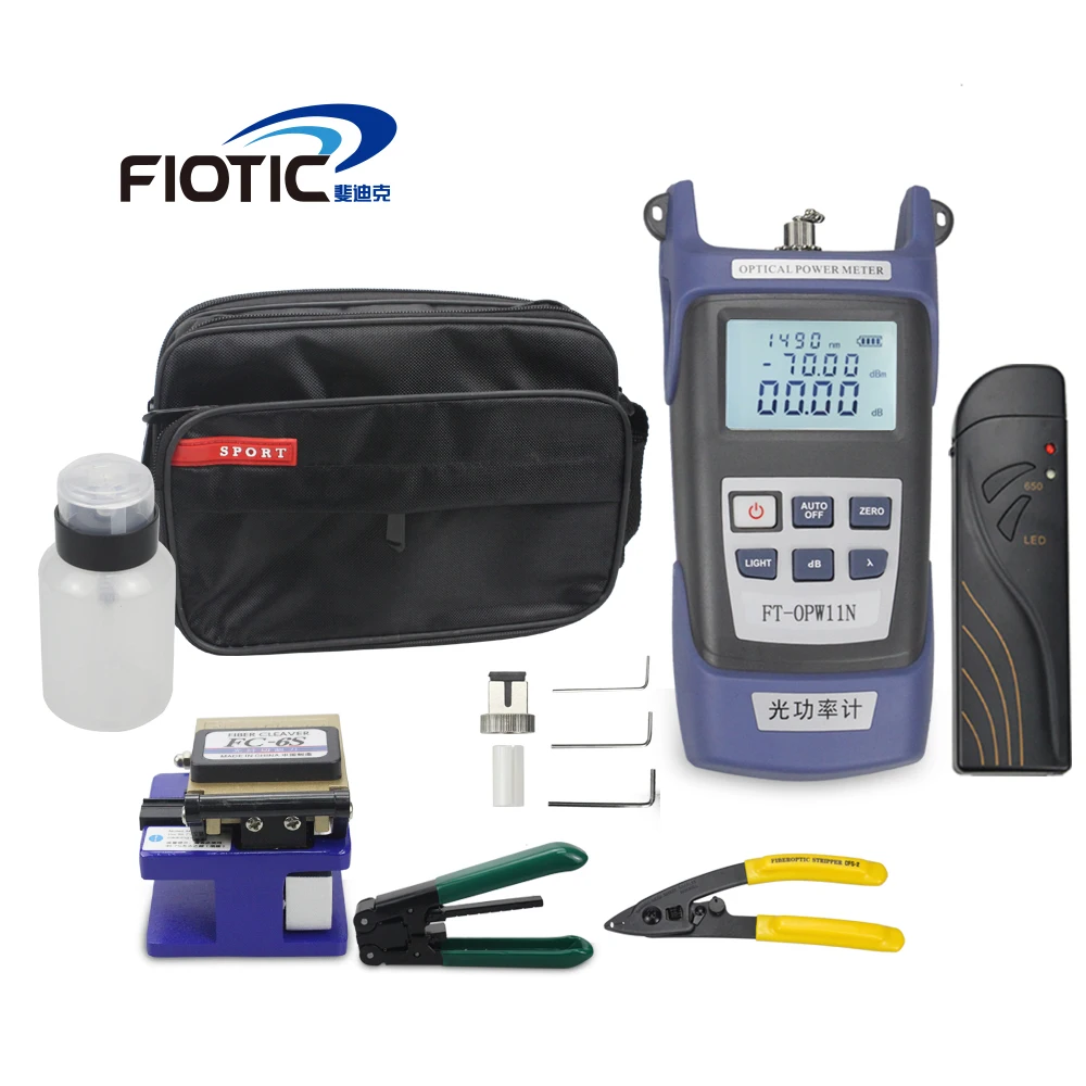 

Fiber Optic FTTH Tool Kit with Fiber Cleaver FC6S Optical Power Meter 5KM Visual Fault Locator 1MW Wire Stripper Miller Clamp
