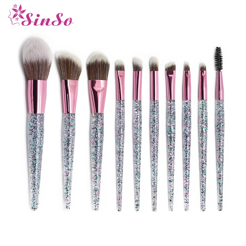 

10pcs Rhinestone Crystal Glitter Makeup Brushes Set Pro Foundation Brushes Blending Concealer Make Up Brush Set Makeup Tool set