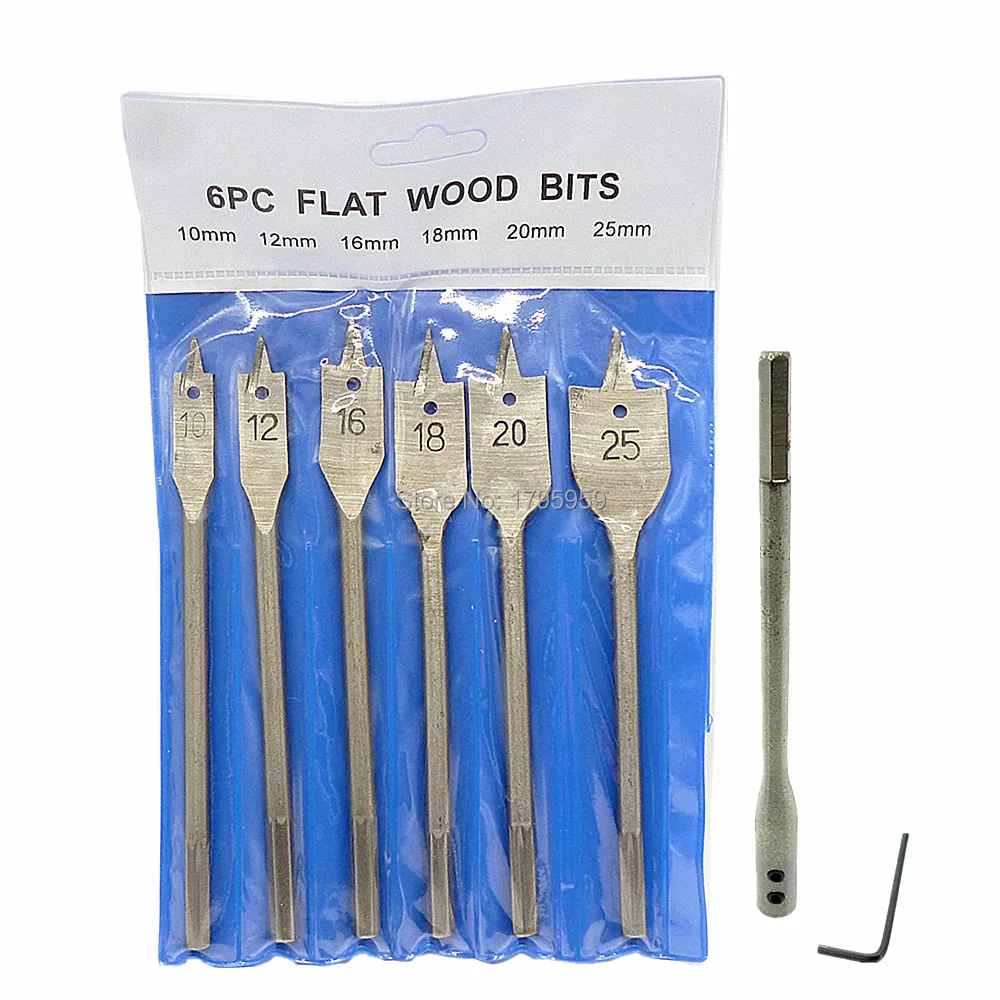 6pcs Flat Spade Wood Hole Saw Drill Bits 10mm to 25mm Woodworking Drill