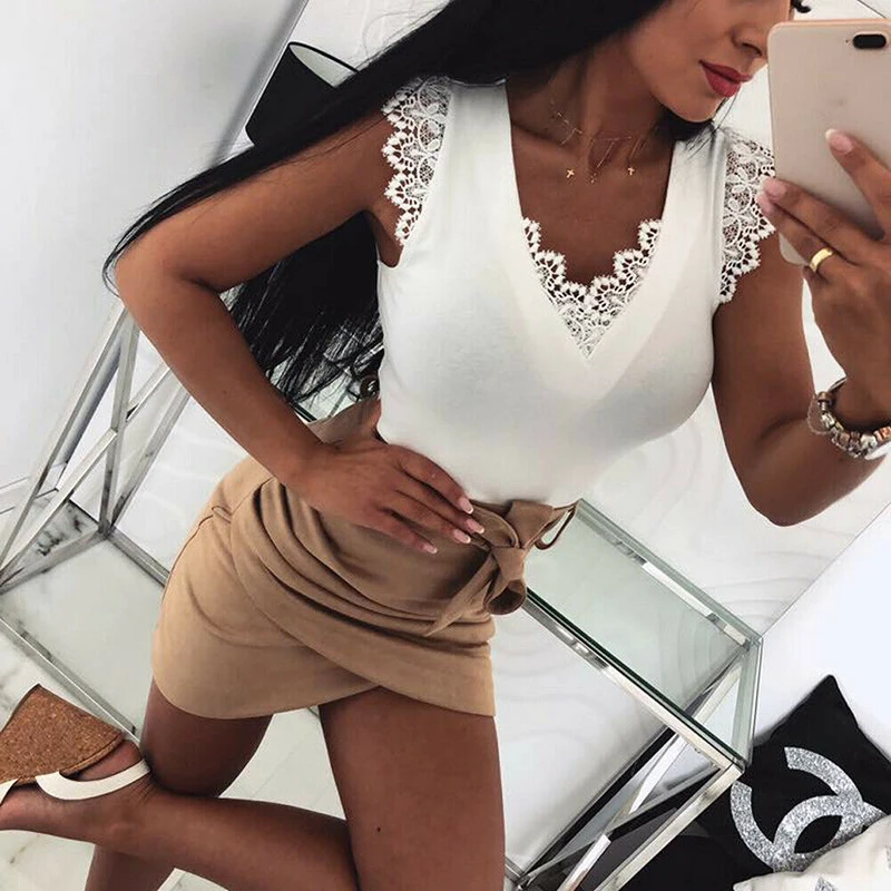 2019 Women Sexy Lace Tanks Top Bandage Slim Bustier Party Shirt Vest Ladies Solid Shirts Sleeveless Backless Clothes Fashion New