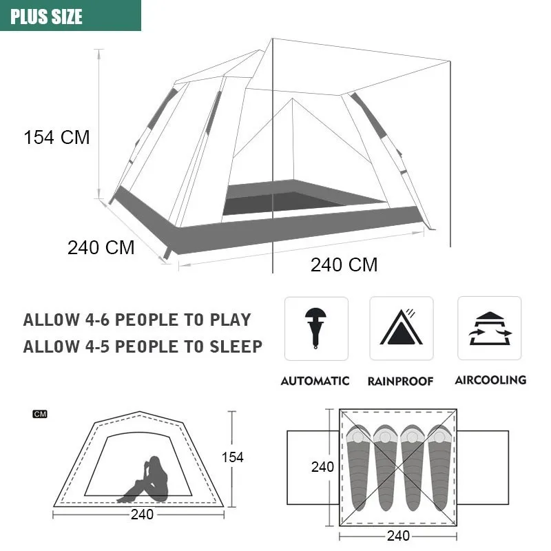 Новая семейная палатка для кемпинга, 5/8 человек, большие палатки с автоматическим открыванием, водонепроницаемая, с четырех сторон, дышащая, уличная походная палатка