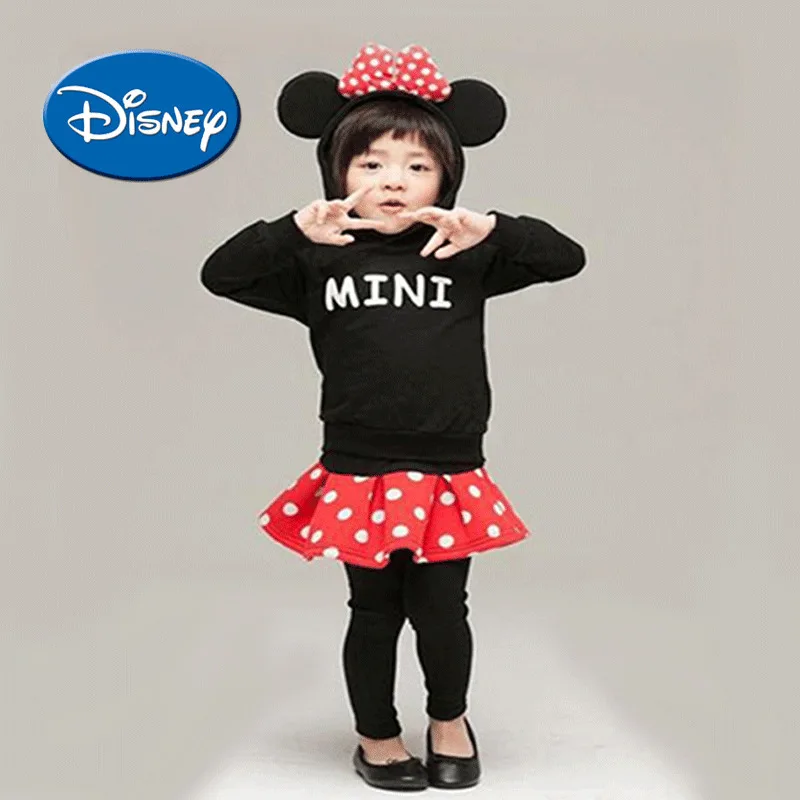 

DISNEY Girl Clothes Minnie Dress Pure Cotton Children Suit Soft Casual Sportswear Leggings And Hoodie