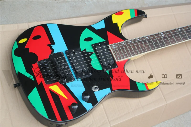 

Factory custom black electric guitar with abstract patter, tremolo bridge(floyd rose),rosewood fingerboard,black HH pickups