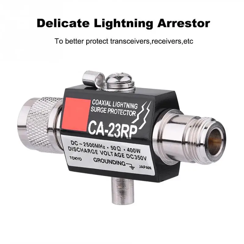 

Lightning Arrestor Lightning Surge Protector N Male Plug to N Female Coaxial 0-2.5GHZ 400W CA-23RP 50ohm DC-2500MHz N Connector