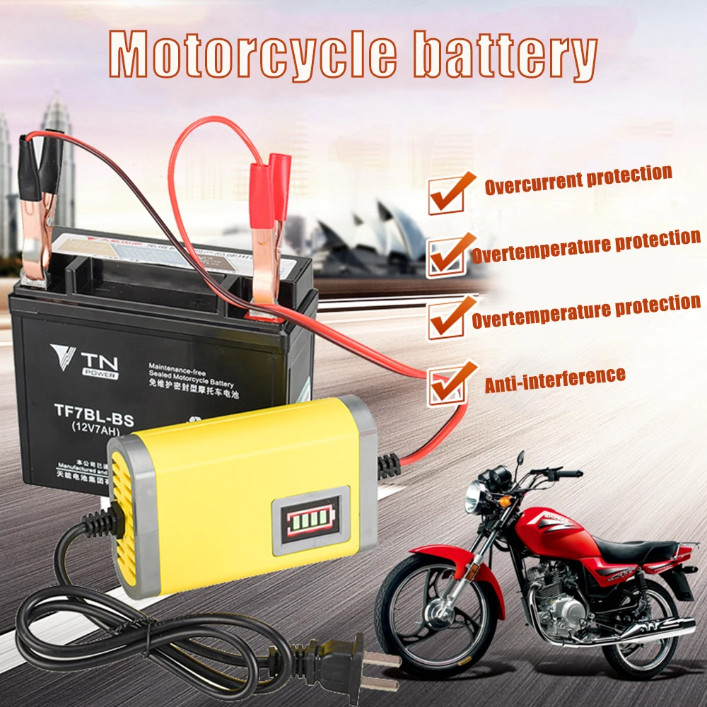 

Car Motorcycle Battery Charger 12V 2A Full Automatic Smart Power Charger Maintainer 3 Stages Lead Acid AGM GEL LED Display