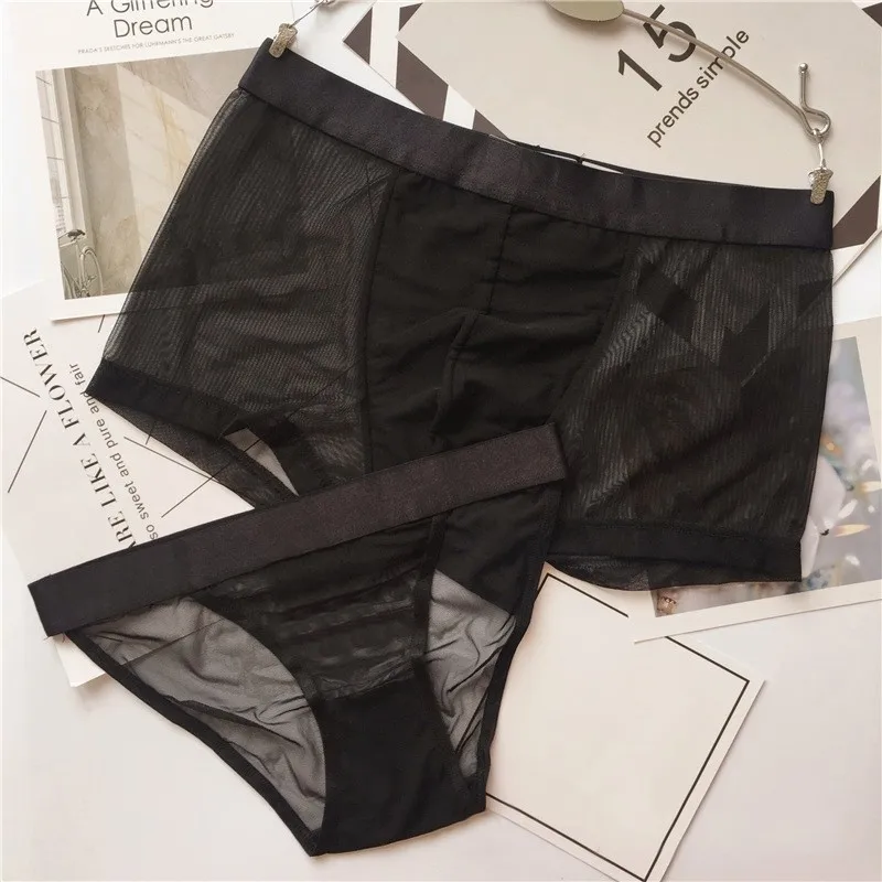 

2 Pcs/lot Sexy Couple Underwear Funny Boxer Shorts For Men Transparent Lover Underpants Cueca Boxers Trunks Pouch Underwear