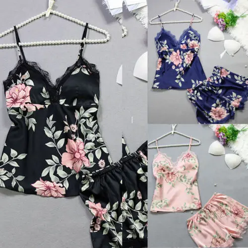Женское атласное кружевное нижнее белье Babydoll Цветочная ночная рубашка шорты