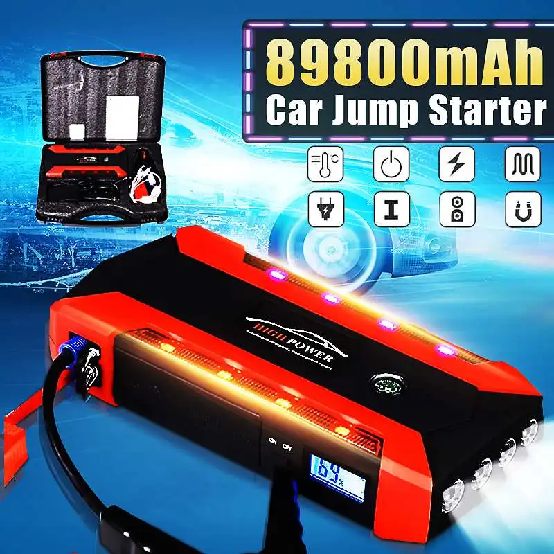 

89800mAh Starting Device Booster 600A 12V Car Jump Starter Power Bank Car Starter For Car Battery Charger With emergency hammer