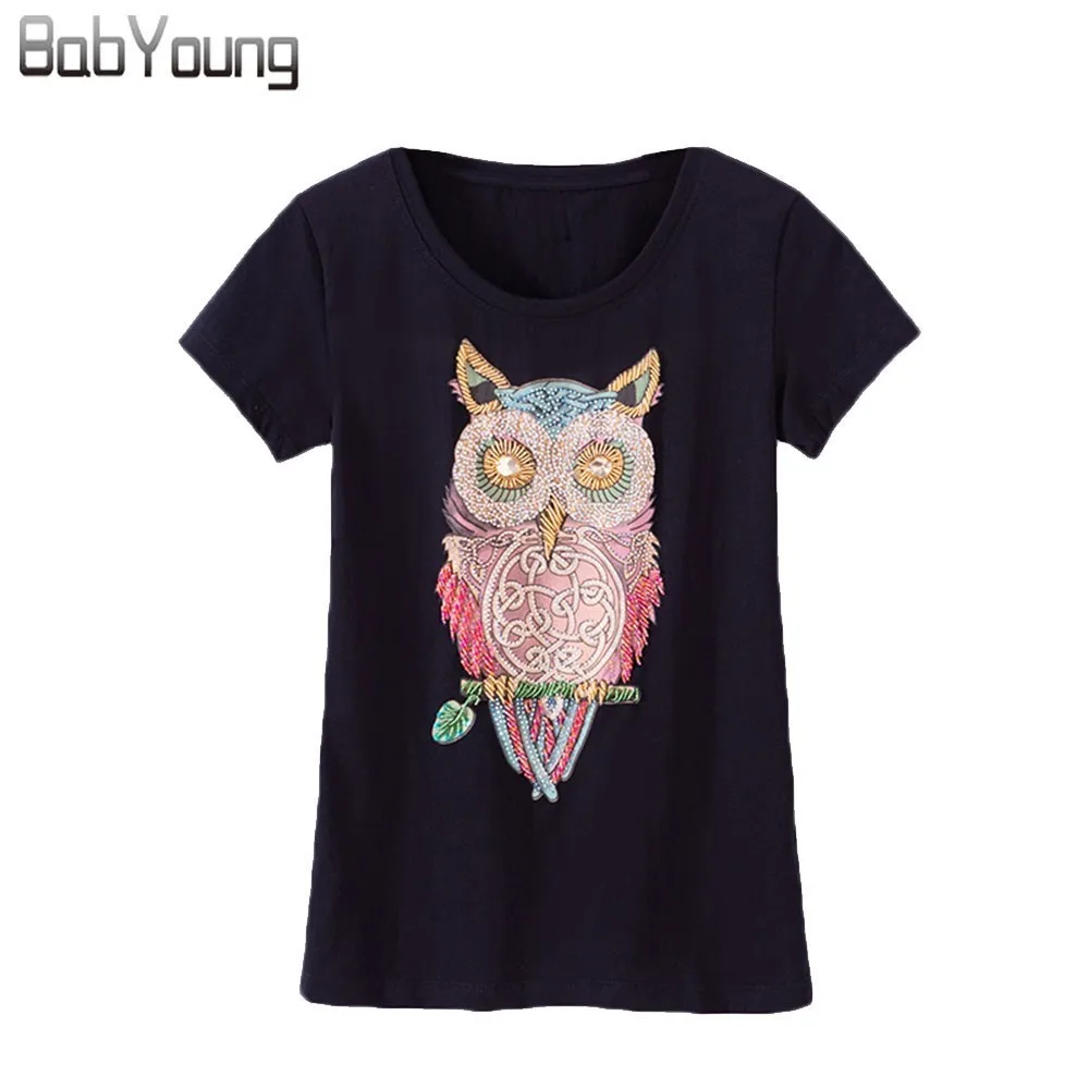 BabYoung летние топы для женщин футболка Сова Camisas Mujer хлопок короткий рукав Футболка