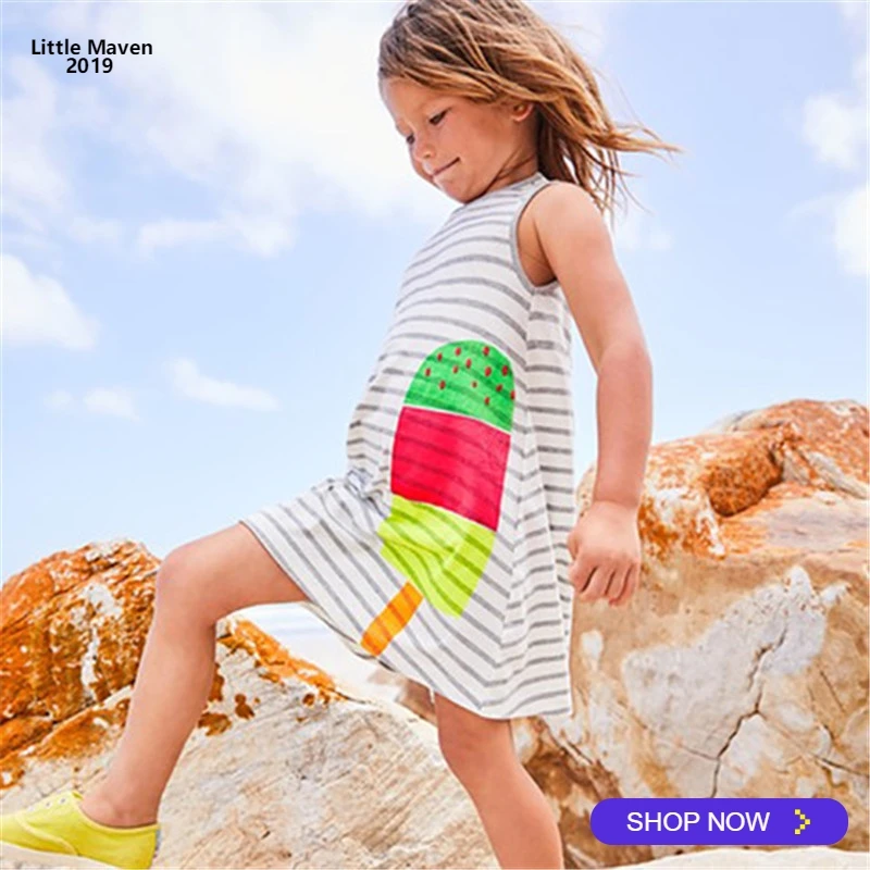 

Little Maven 2019 Summer New Sleeveless Kids Girls Clothes Children kids girl Icecream print beach Vest dress Dresses 2-7 Years