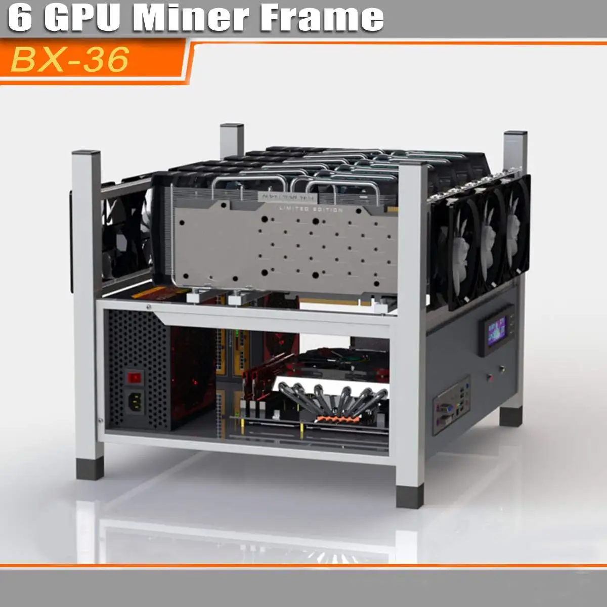 

BX36 6 GPU Miner Frame 6 Fans Open Air BTC Bitcoin Coin Miner Minning Case