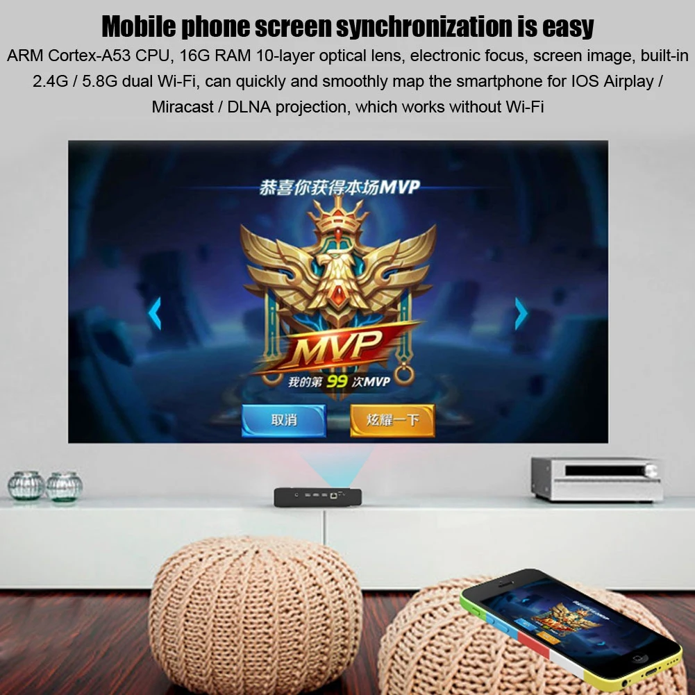 Portable 3D Mini Home Projector HD 1080P DLP Smart Projector Home Media Player HDMI USB Home Theater for Android 4.4 Hot Sale