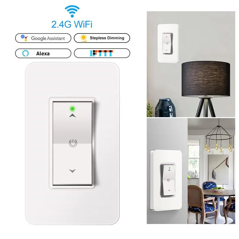 US Smart Light Dimmer In Wall 2.4GHz WiFi Light Switch Push Button Work With Alexa Google