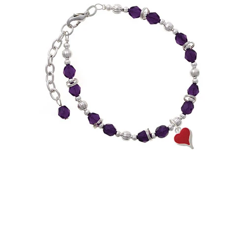 Silvertone Small Long Red Heart Purple Beaded Bracelet |