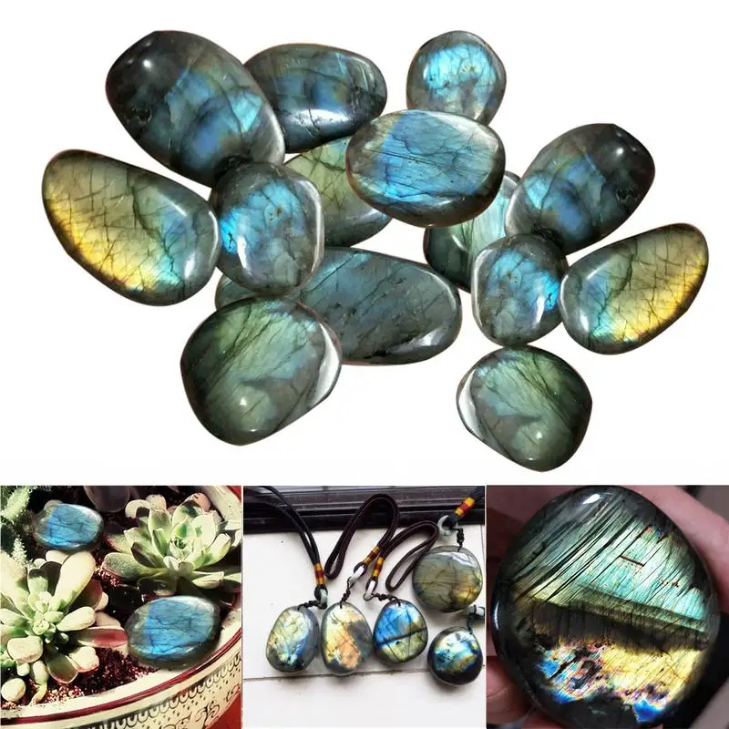 

1pcs Natural Crystal Moonstone Raw Gemstone Ornament Polished Quartz Labradorite Handicraft Fish Tank Decor Stone Healing Stone