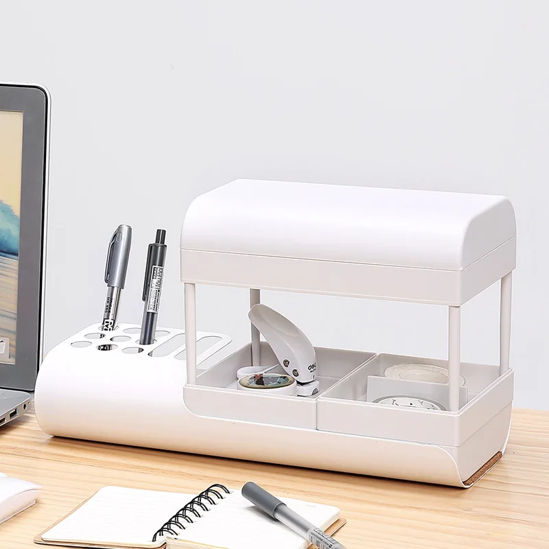 

Nordric Style Desktop Storage Organizer Assembled Office Pen Holder White Metal Plastic Stationary Storage Rack
