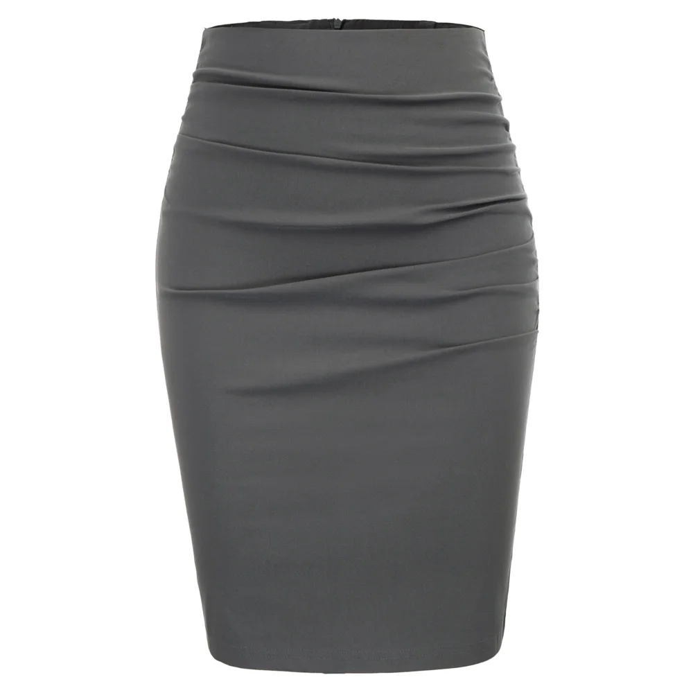 

ladies Women ruched skirt Vintage office work business Solid Color pleated Front Hips-wrapped skirts Bodycon Pencil Skirt faldas