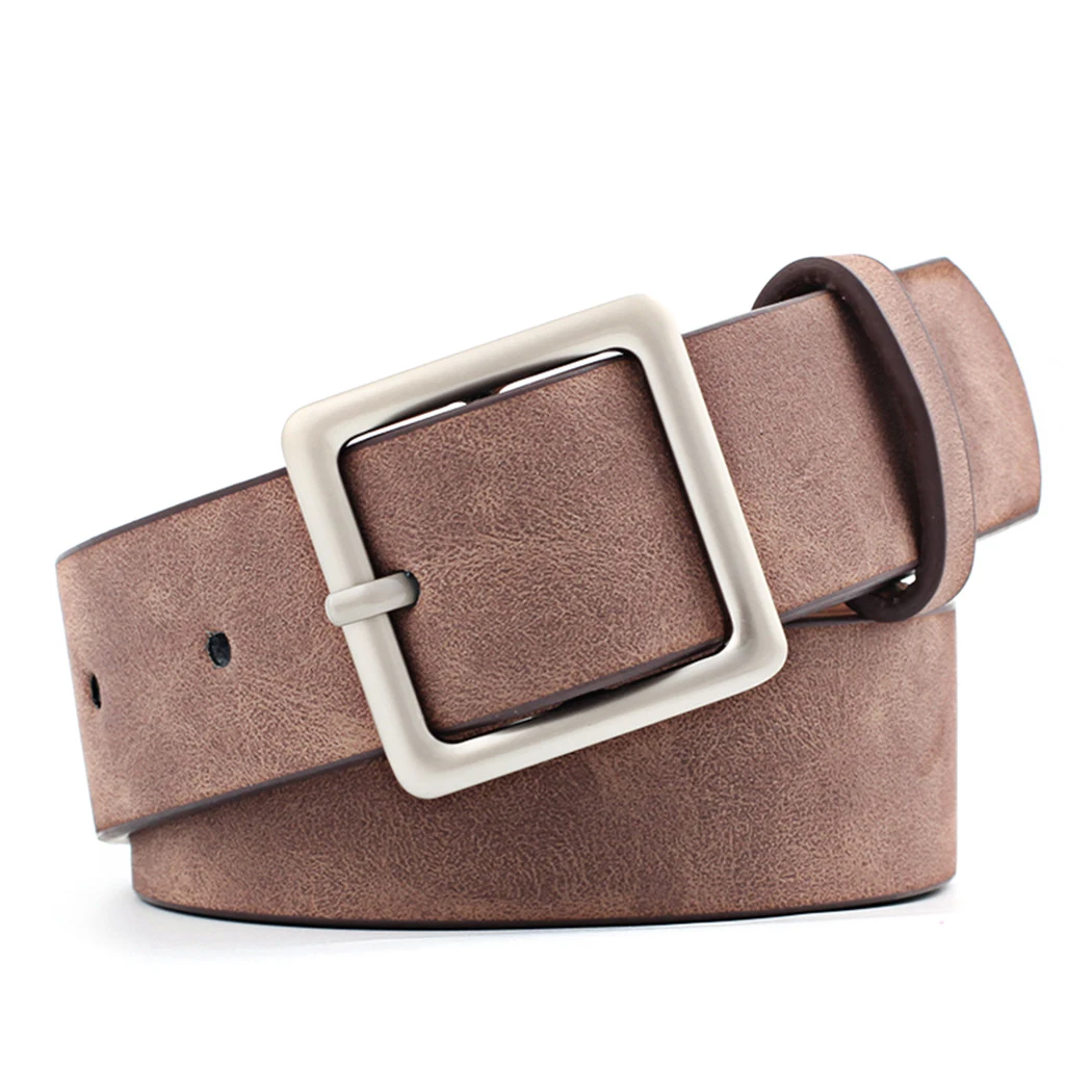 Women Fashion Retro Square Buckle Waist Belt Faux Leather Solid Belts