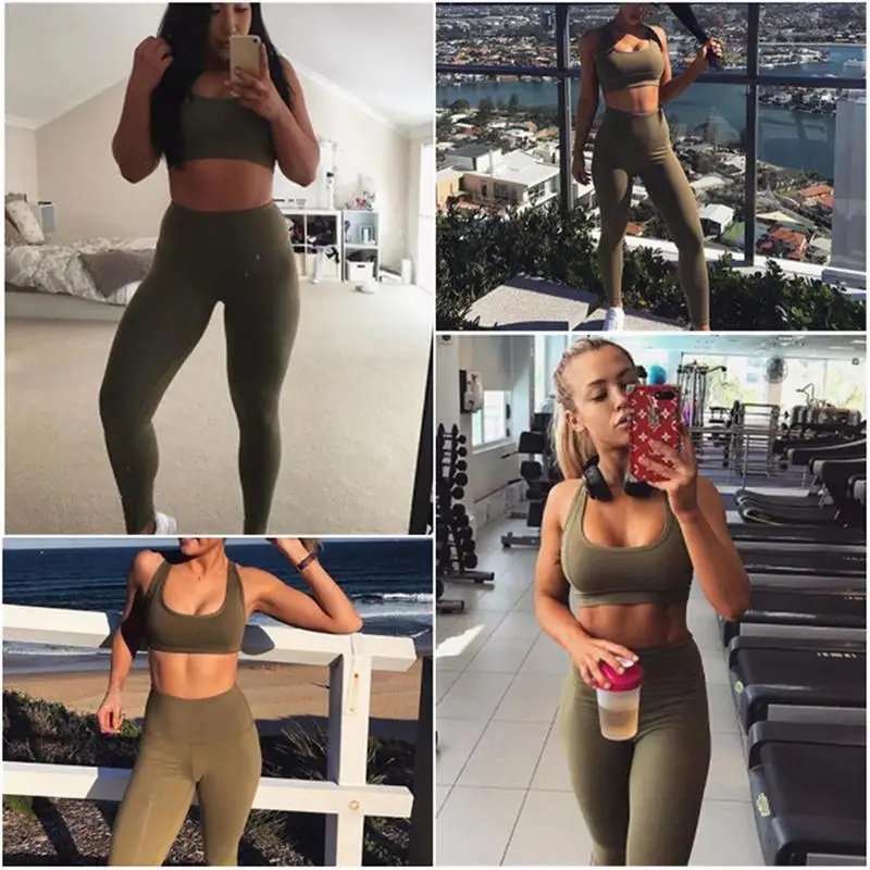 

2PCS Solid Women's Sport Wear Vest Tank Top Long Trousers Outfit Set For Running Training Yoga Good Quality Comfortable