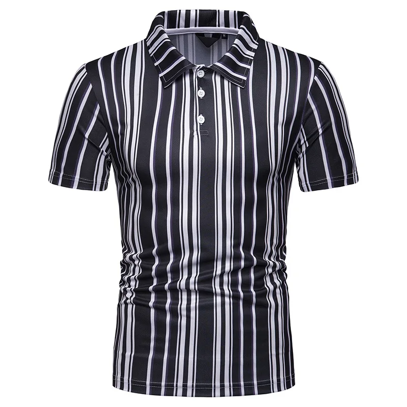 

2019 Free Shipping New Summer Men's Short Sleeve Polo Shirt Male Contrast Color Stripe Print Slim Lapel Casual Mens Polo Shirt