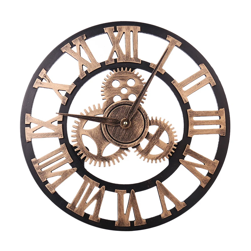 

40cm Retro Vintage Wooden Skeleton Tooth Wheal Roman Numerals Wall Clock