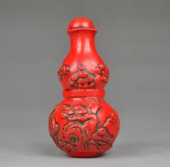 

Collectable Chinese Coral Carving Very Beautiful Cucurbit Gourd Snuff Bottle