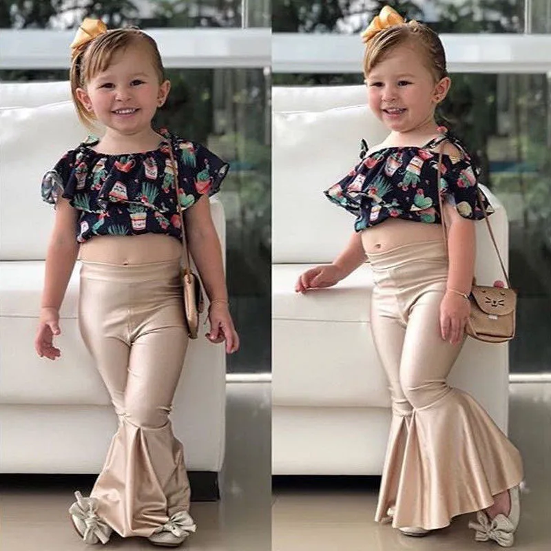 Toddler Infant Baby Kids Girls High Waist Wide Long Flared Bell Babe Bottom Pants Solid Fashion Flare Pants 2T/3T/4T/5T/6T/7T