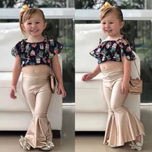 Toddler Infant Baby Kids Girls High Waist Wide Long Flared Bell Babe Bottom Pants Solid Fashion Flare Pants 2T/3T/4T/5T/6T/7T