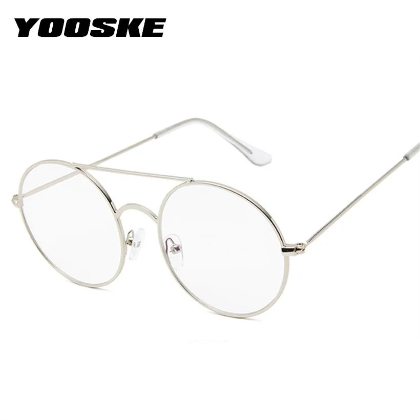 YOOSKE поддельные очки, оправа для женщин и мужчин, Ретро стиль, синяя пленка, круглые очки, близорукость, оптические, черные, серебристые, золотые, прозрачные очки
