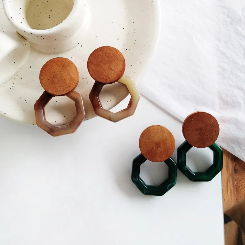 

2019 New Acetic Acid Big Resin Drop Earrings For Women Large Charming Square Earrings Wood Geometric Jewelry
